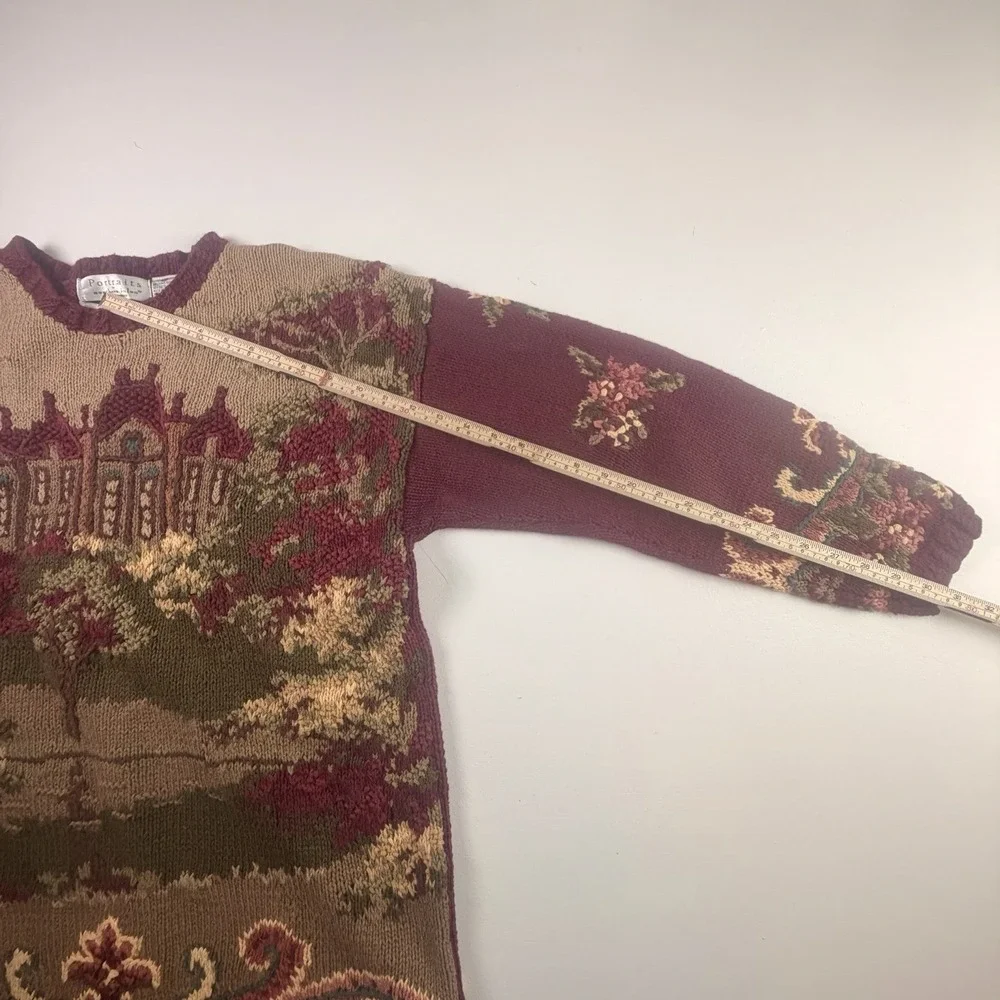 Vintage Country Mansion House Hand Knitted Floral Sweater Northern Isle Large - Picture 16 of 16